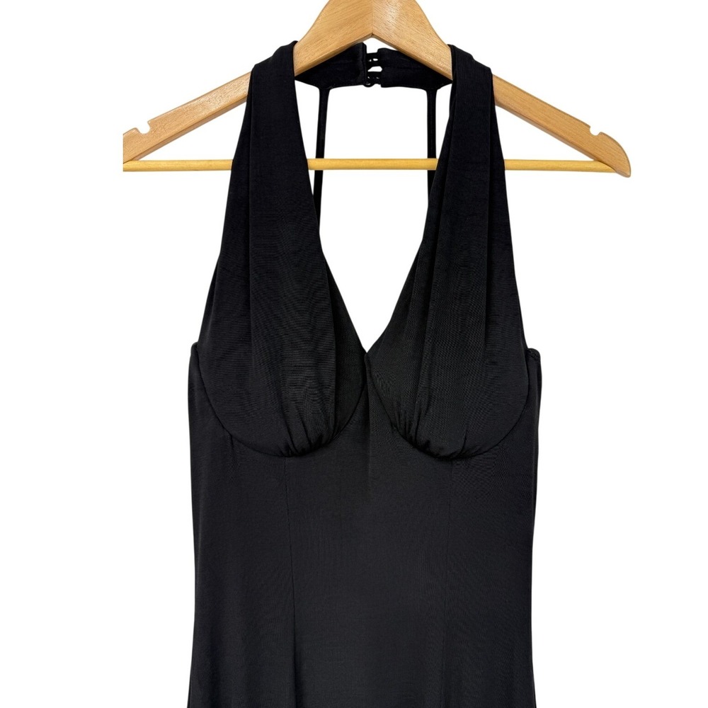 Vintage Black Babydoll Maxi Dress Size M Peep Studio Y2K High Slit Built In Bra - Picture 2 of 11